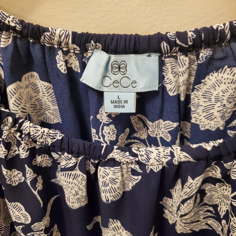 CeCe Navy Blue Floral Blouse - Picture 2 of 4